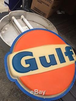 Large Vintage Gulf Gas Station Gasoline Motor Oil 28 Lighted Sign, Original