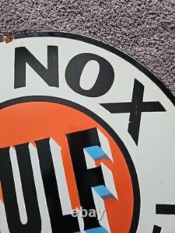 Large Vintage Gulf No-nox Motor Fuel Dealer Porcelain Gas Station Pump Sign 30