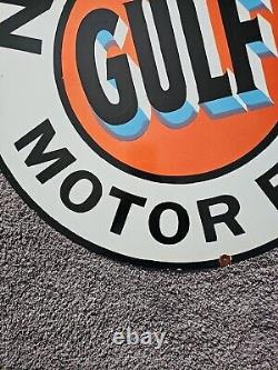 Large Vintage Gulf No-nox Motor Fuel Dealer Porcelain Gas Station Pump Sign 30
