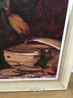 Large Vintage MID Century Oil On Canvas Expressive Large Floral Painting Signed