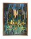 Large Vintage Mid Century Abstract Modern Art Oil Painting Cityscape Skyline