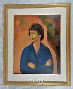 Large Vintage Mid Century Modern Art Portrait Oil Painting Signed Leslie Snow