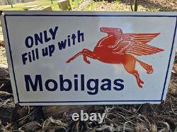 Large Vintage Mobilgas Pegasus Porcelain Gas Station Sign 24x 14