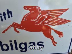 Large Vintage Mobilgas Pegasus Porcelain Gas Station Sign 24x 14