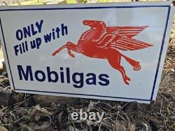 Large Vintage Mobilgas Pegasus Porcelain Gas Station Sign 24x 14
