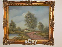 Large Vintage Original Oil Painting On Canvas'Landscape', Signed By J. Kok