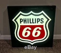 Large Vintage Phillips 66 Lighted Gas Oil Sign Scarce