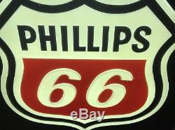 Large Vintage Phillips 66 Lighted Gas Oil Sign Scarce