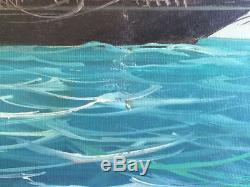Large Vintage Schooner Sailing Ship Oil Painting. Signed A. COPPELLE Masterful