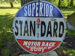 Large Vintage Standard White Race Gasoline Porcelain Gas Pump Metal Sign 30