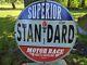 Large Vintage Standard White Race Gasoline Porcelain Gas Pump Metal Sign 30