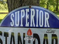 Large Vintage Standard White Race Gasoline Porcelain Gas Pump Metal Sign 30