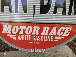 Large Vintage Standard White Race Gasoline Porcelain Gas Pump Metal Sign 30