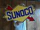 Large Vintage Sunoco Gas Motor Oil Porcelain Gas Station Pump Gasoline Sign