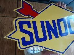 Large Vintage Sunoco Gas Motor Oil Porcelain Gas Station Pump Gasoline Sign