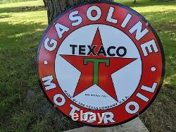 Large Vintage Texaco Motor Oil Gasoline Double-sided Porcelain Gas Pump Sign 26