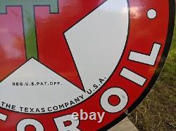 Large Vintage Texaco Motor Oil Gasoline Double-sided Porcelain Gas Pump Sign 26