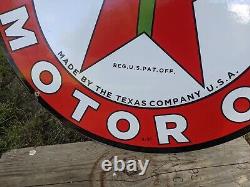 Large Vintage Texaco Motor Oil Gasoline Double-sided Porcelain Gas Pump Sign 26