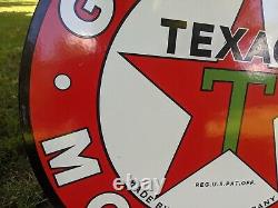 Large Vintage Texaco Motor Oil Gasoline Double-sided Porcelain Gas Pump Sign 26