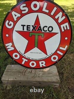 Large Vintage Texaco Motor Oil Gasoline Double-sided Porcelain Gas Pump Sign 26