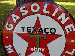 Large Vintage Texaco Motor Oil Gasoline Double-sided Porcelain Gas Pump Sign 26