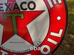 Large Vintage Texaco Motor Oil Gasoline Double-sided Porcelain Gas Pump Sign 26