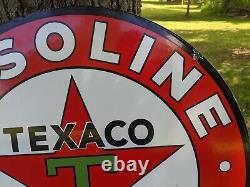 Large Vintage Texaco Motor Oil Gasoline Double-sided Porcelain Gas Pump Sign 26