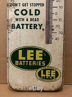 Lee Batteries Thermometer Metal Vintage Sign Gas Oil Garage Conshohocken PA Tire