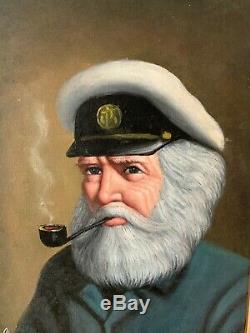 Listed American Artist David Pelbam Vintage Oil Painting Sea Captain Smoking