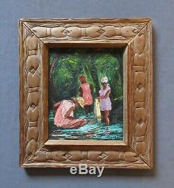 Listed Haitian Artist Andre Labbe Vintage 1975 Figural Genre Oil Painting