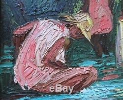 Listed Haitian Artist Andre Labbe Vintage 1975 Figural Genre Oil Painting