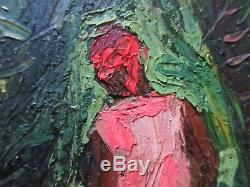 Listed Haitian Artist Andre Labbe Vintage 1975 Figural Genre Oil Painting