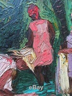 Listed Haitian Artist Andre Labbe Vintage 1975 Figural Genre Oil Painting