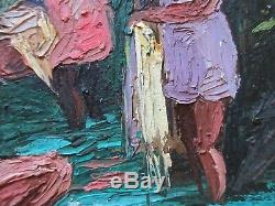 Listed Haitian Artist Andre Labbe Vintage 1975 Figural Genre Oil Painting