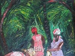 Listed Haitian Artist Andre Labbe Vintage 1975 Figural Genre Oil Painting