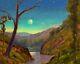 Max Cole Art Oil Painting Landscape Vintage Impressionist Old American Moon 0089