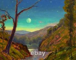 MAX COLE ART oil painting landscape vintage impressionist old american moon 0089