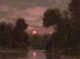 Max Cole Original Oil Painting Landscape Signed Antique Vintage Moon Lake Pink $