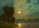 Max Cole Original Oil Painting Landscape Signed Old Vintage Antique Look Moon