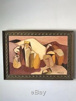 MID Century Modern Abstract Oil Painting Signed 1963 Vintage Cubism