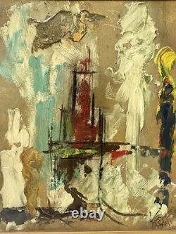 MYSTERY ARTIST Signed Vintage Mid Century Abstract Cityscape American Oil