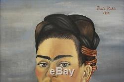 Mexican Frida Kahlo Signed Original Vintage Oil Painting on Canvas, Mexican art