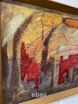 Mid Century Abstract Oil On Board Painting Vintage Antique 1960s Signed Art