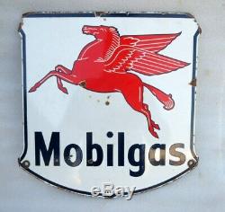 Mobil Gas Oil Flying Horse Ad Porcelain Enamel Sign Board Vintage 1940 Old Rare