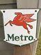 Mobil Oil Pegasus Metro Rare And Vintage Porcelain Gas Pump Sign