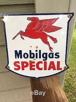 Mobilgas Special vintage porcelain gas pump sign Mobil Oil Company