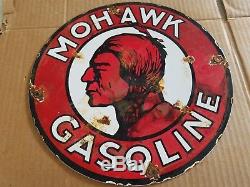 Mohawk Gasoline Indian Porcelain Sign Oil Gas Station Pump Plate Vintage decor