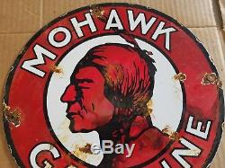 Mohawk Gasoline Indian Porcelain Sign Oil Gas Station Pump Plate Vintage decor
