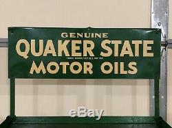 NICE Original Vintage Quaker State Motor Oil Can Rack Stand Metal Sign REPURPOSE