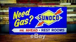 NOS 1962 Sunoco Service Station Gas & Oil Rare Original Vintage Tin Sign 8ft